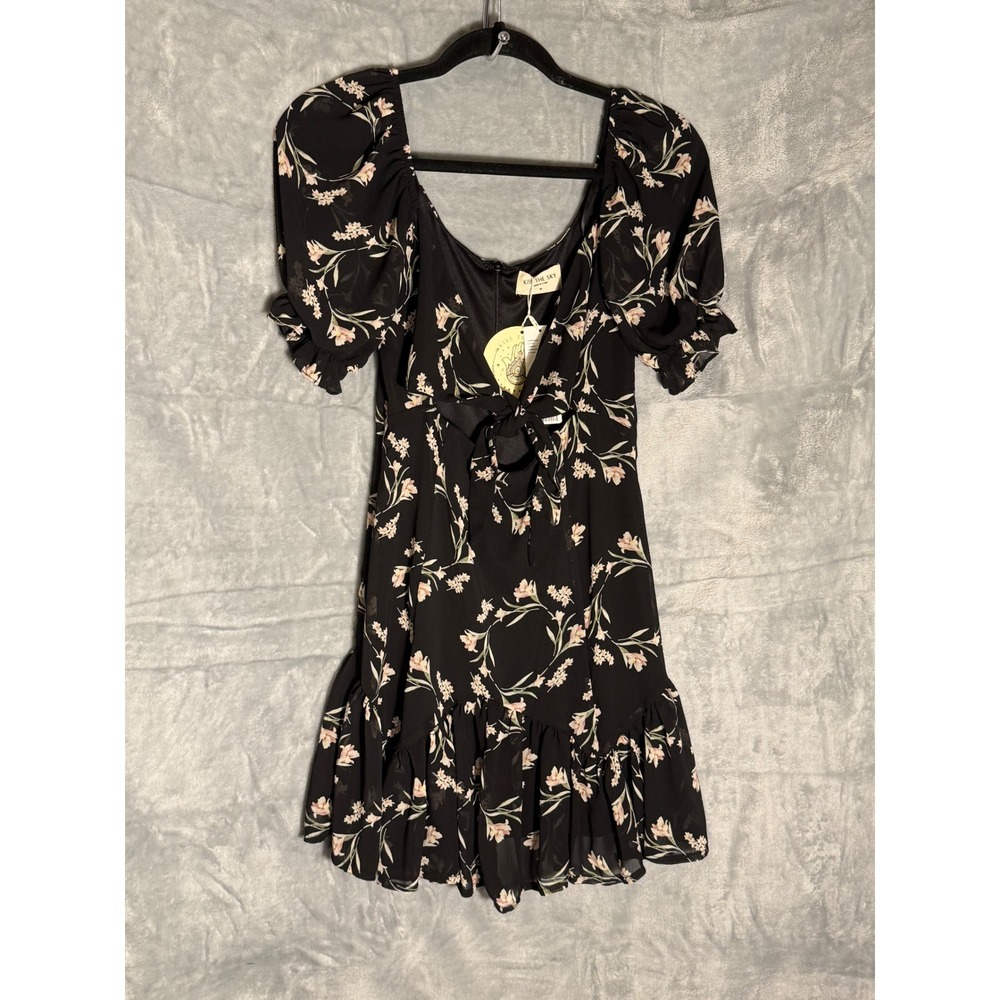 Kiss The Sky Urban‎ Outfitters Floral Dress Black Puff Sleeve Tie Front M NWT
